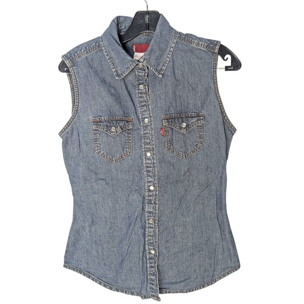 Vintage Levis Light Denim Pearl Snap Yoked Vest S Small
